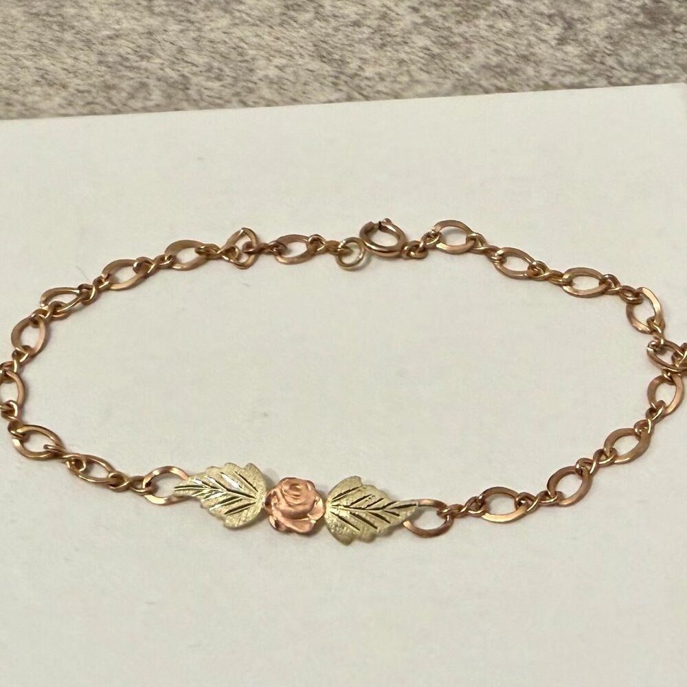 Genuine Black Hills Gold bracelet - tri-tone rose and leaves